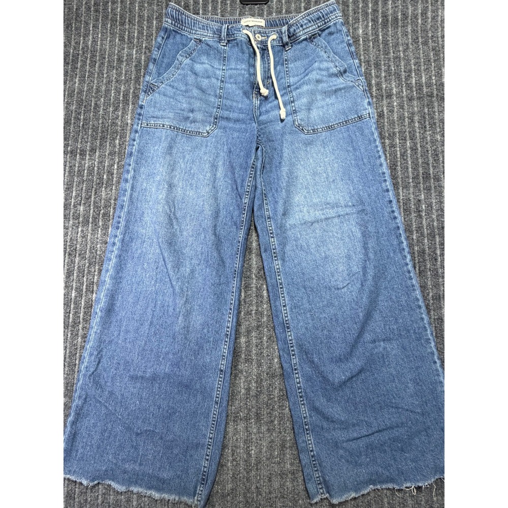 Lucky Brand Wide Leg Jeans Womens Size M Drawstring Raw Hem Boho Casual Indie